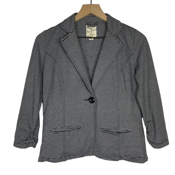 TULLE Jacket Blazer Stripe 3/4 Ruched Sleeve Stretchy Minimalist Classic Size XS - Picture 15 of 15